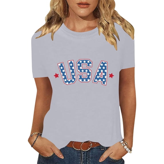 Cavosen Red White and Blue T Shirts Women Plus Size Patriotic Short Sleeve Crewneck Tops USA Star Striped Print T Shirts Lady 2X Independence Day Casual Shirts 4th of July Tunic Tees