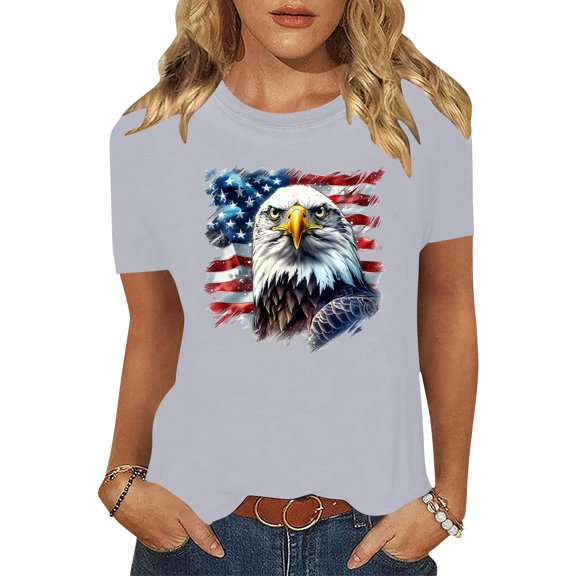Cavosen Red White and Blue Tops for Women Petite 4th of July Short Sleeve Round Neck Shirts USA Star Striped Print Shirts Lady M Red White and Blue Casual Tops Patriotic Tunic Tees Patriotic Blouses