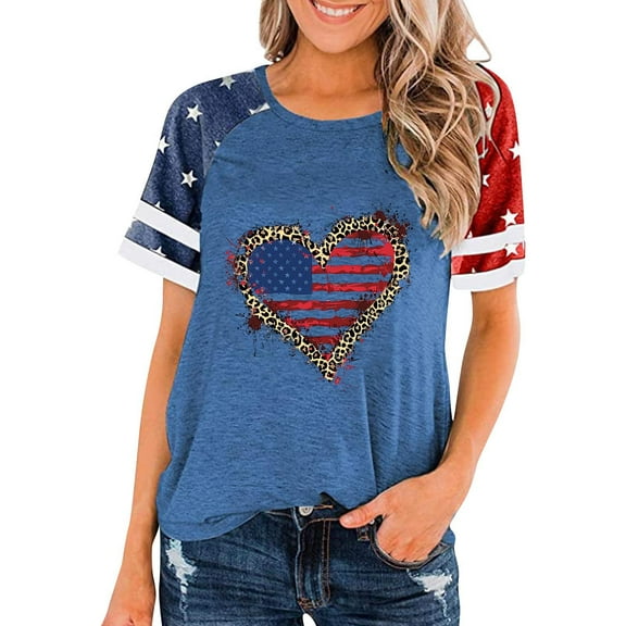 Cavosen Red White and Blue Tops for Women Petite Patriotic Short Sleeve Crewneck Tops American Flag Print T Shirts Lady XL Independence Day Casual Shirts 4th of July Tunic Tees Patriotic Outfits