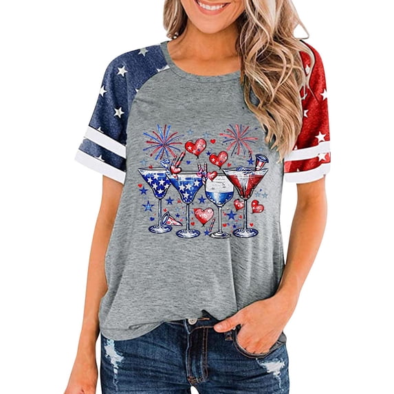 Cavosen Red White and Blue Tops for Women Petite Red White and Blue Short Sleeve Crew Neck T Shirts USA Star Striped Graphic Shirts Lady L Patriotic Casual Shirts Independence Day Tunic Tees