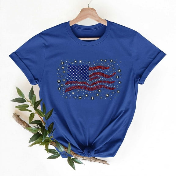 Cavosen Red White and Blue Tops for Women Petite Red White and Blue Short Sleeve Crewneck T Shirts USA Star Striped Graphic Shirts Lady L Patriotic Casual Shirts Independence Day Tunic Tees