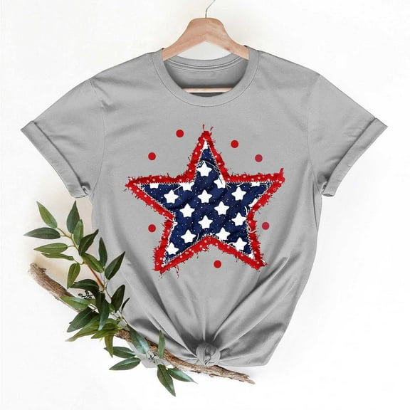 Cavosen Red White and Blue Tops for Women Plus Size Independence Day Short Sleeve Round Neck Shirts USA Star Striped Graphic Tops Lady 3X 4th of July Casual T Shirts Red White and Blue Tunic Tees