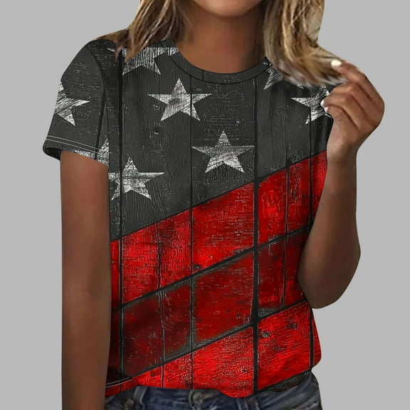 Cavosen Red White and Blue Tops for Women Plus Size Patriotic Short Sleeve Crew Neck Tops USA Star Striped Print T Shirts Lady 2X Independence Day Casual Tops 4th of July Tunic Tees Patriotic Clothes