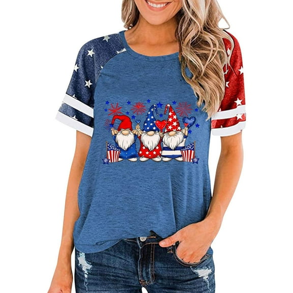 Cavosen Red White and Blue Tops for Women Plus Size Patriotic Short Sleeve Round Neck Shirts USA Flag Print Shirts Lady 2X Independence Day Casual Tops 4th of July Tunic Tees 2025 Patriotic Blouses