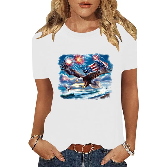 Cavosen Red White and Blue Tops for Women Plus Size Red White and Blue Short Sleeve Crew Neck T Shirts American Flag Graphic Shirts Lady 3X Patriotic Casual Shirts Independence Day Tunic Tees