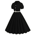 thumbnail image 1 of Cavosen Retro Dresses for Women 1950 Black Vintage Short Sleeve V Neck Collar Button Front A-Line Tea Length Dresses Solid Elegant Bodycon Rockabilly Cocktail Party Dress L, 1 of 9