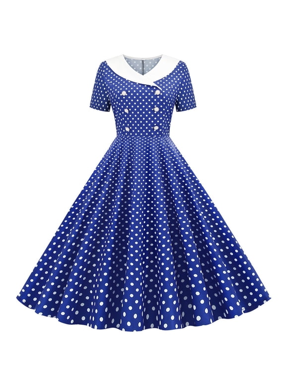 Retro Dresses for Women 1950 Dresses Fashion a Line Flare Vintage Medieval Dress Bowknot Prom Short Sleeve Polka Printing Rockabilly Dresses Party Dresses Elegant