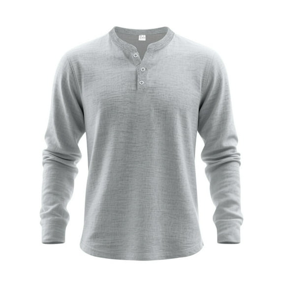 Cavosen Round Neck Pullover for Men Long Sleeve Half Button Lightweight Bottom Shirt Workout Solid Color Casual Tops