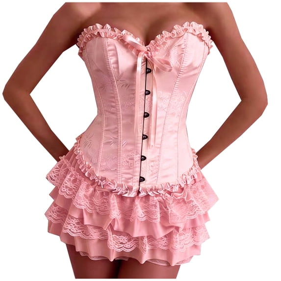 Cavosen Ruffle Skirt Women Lace Loose Elastic Waist Mini Skirt Ladies Party Breathable Summer Skirt Pink S
