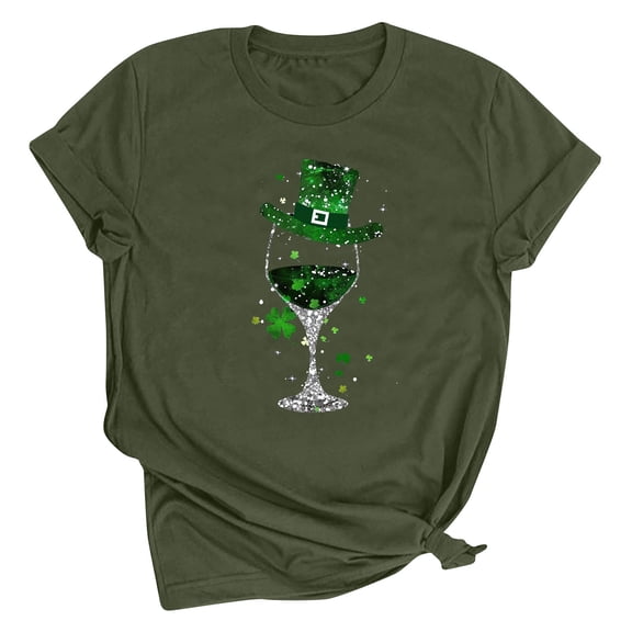 Cavosen Saint Patrick Day Womens Shirts Short Sleeve T-Shirt Festival Shamrock Glass Green Print Shirts Pullover Crewneck Holiday Blouse Irish Vacation Fashion Tees Loose Tops M