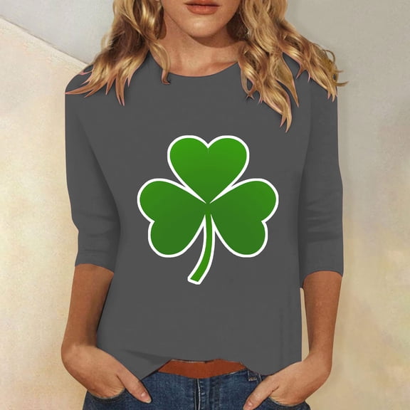 Cavosen Saint Patrick Day Womens Tops 3/4 Sleeve T Shirt Festival Shamrock Green Print Shirts Pullover Crewneck Holiday Tshirts Blessed Vacation Novelty Tops Casual Blouse 2XL