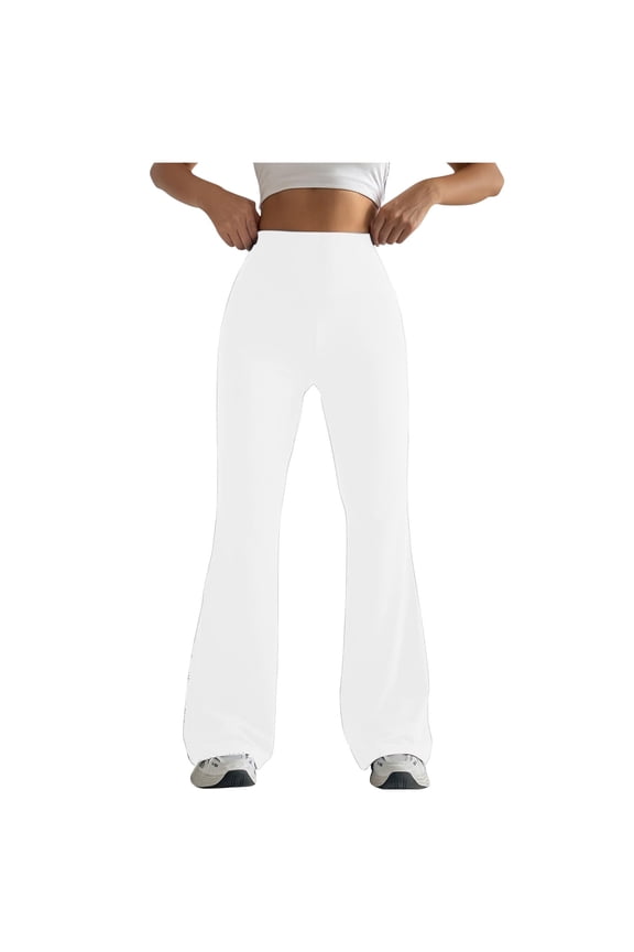 Seamless Leggings for Women White Elastic Waisted Flared Yoga Pants Fitness Tight Bootcut Solid Skinny Long Pants Workout Athletic Trousers Activewear Jogger Pants XL