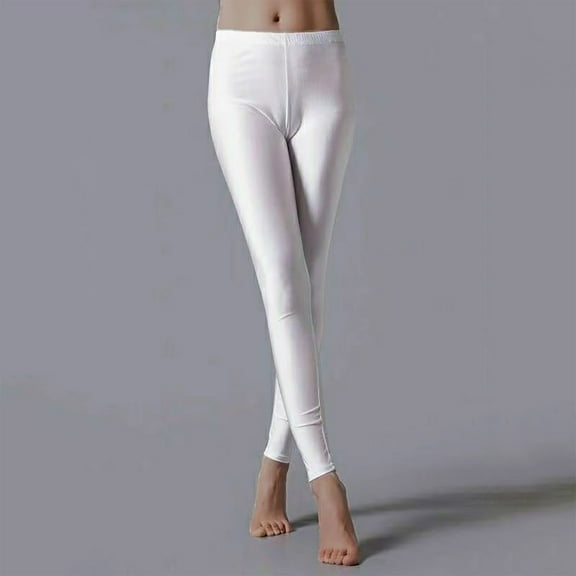 Cavosen Shiny Leggings for Women White Elastic Waisted Long Pants Glossy Shiny Running Tight Seamless Solid Skinny Yoga Pants Athletic Workout Trousers Activewear Jogger Pants S