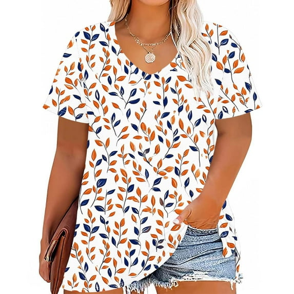Cavosen Shirts for Women Short Sleeve Dressy Summer Oversized Tees Pullover Tunic V Neck Casual Loose T Shirts Floral Print Trendy Blouse Beach Resort Comfy Going out Tops XL