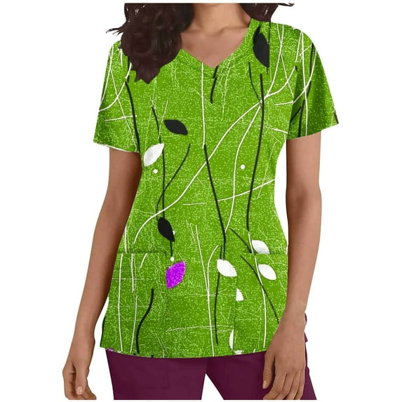 Cavosen Shirts for Women Graphic Tee Short Sleeve V Neck Cute Scrub Tops with Pocket Lightweight Tee Casual Workwear