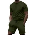 thumbnail image 1 of Cavosen Short Sets Men 2 Piece Outfits Vacation Big and Tall Short Sleeve Crewneck Shirt Shorts Solid Leisure Tracksuit, 1 of 5