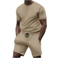 thumbnail image 1 of Cavosen Short Sets Men 2 Piece Outfits Vacation Big and Tall Short Sleeve Crewneck Shirt Shorts Solid Leisure Tracksuit, 1 of 5