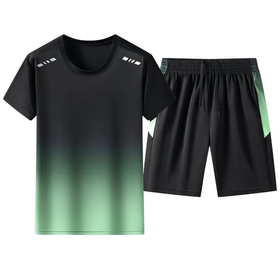 Cavosen Short Sets for Men Summer 2PC Big and Tall Short Sleeve Crewneck Shirt Elastic Waist Shorts Gradient Trendy Sets