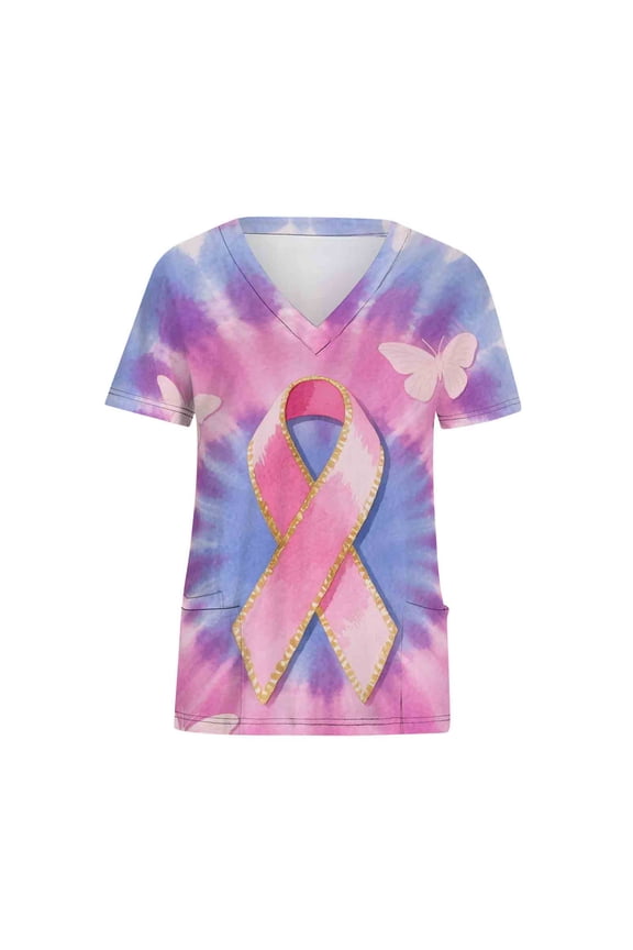 Short Sleeve T Shirt Women Cute Scrub Tops with Pocket Ribbon Lightweight Tee Comfortable Workwear