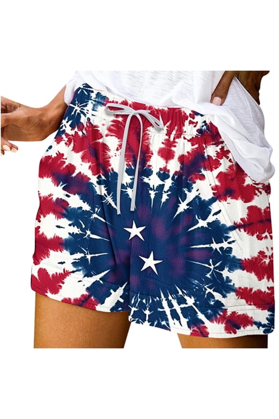 Shorts Women Going out Elastic Waist Short Casual Pants Pants Stars and Stripes Lightweight Soft Lounge Shorts with Pockets