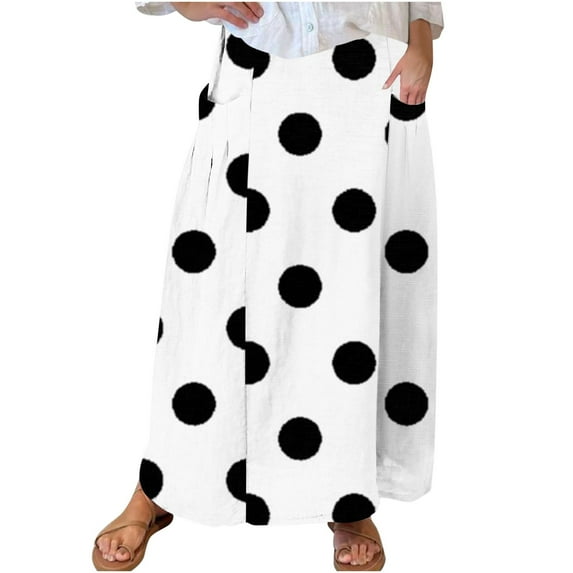 Cavosen Skirt for Women Elastic Waist Midi Skirts Polka Dots Skirts Elegant Bussiness Club Skirt with Pocket