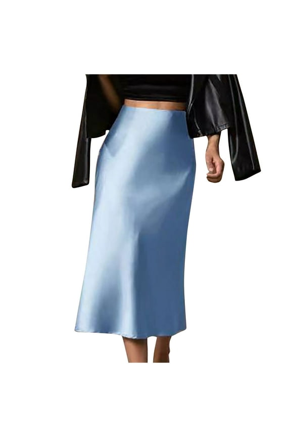 Skirt for Women Satin Elastic Waist WrapMidi Skirts Solid Short Skirts Trendy Date Night Office Skirt