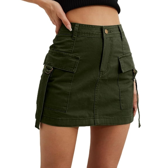 Cavosen Skorts Skirts for Women Mini Cargo Skirts Summer Skirts Low Rise Plain Pencil Skirts Butt Lift Workwear Dress Button Zipper with Pocket Athletic Beachwear Green M