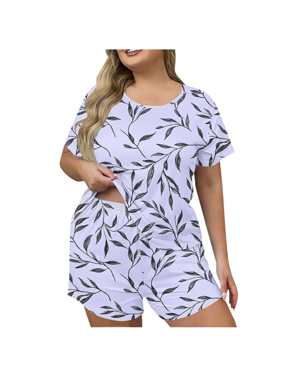 Sleepwear for Women Shorts 2 Piece Cozy Pajama Set with Pocket Lightweight Matching Set Print Casual Nightwear