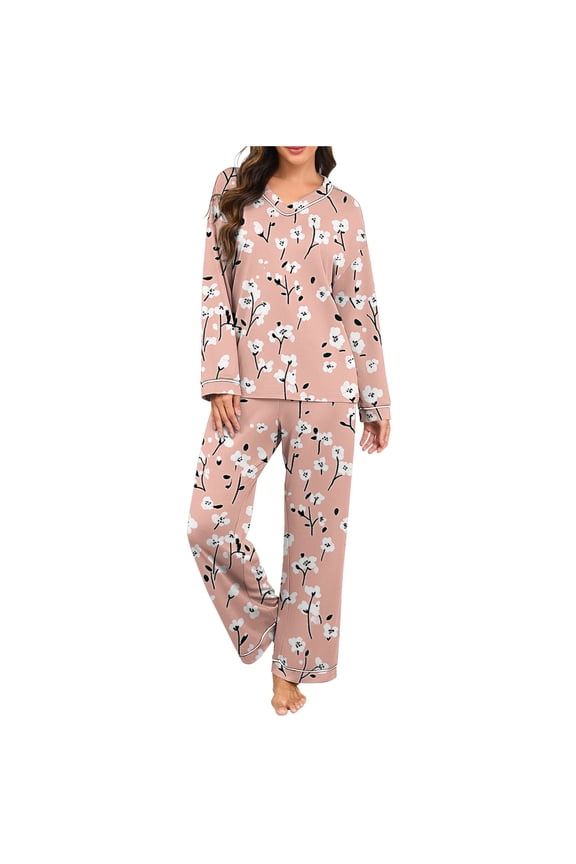 Soft Loungewear Set for Women Long Sleeve V Neck Shirt Wide Leg Pants Graphic Breathable Casual Loungewear Khaki 3XL