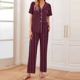 thumbnail image 1 of Cavosen Soft Pajama Sets for Women 2 Piece Button down Nightwear Short Sleeve Collar Shirts Long Pants Sleepwear Striped Pjs with Pocket Comfort Loungewear Outfits Red 2XL, 1 of 6