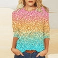 thumbnail image 1 of Cavosen Sparkle Tops for Women Plus 3/4 Sleeve Gradient Glitter Shiny Print T-Shirts Round Neck Casual Shirts Dressy Fashion Pullover Blouse Flowy Going out Tees Summer M, 1 of 5