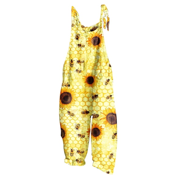 Cavosen Spring Jumpsuits for Women Oversized Yellow Jumpsuits Wide Leg Long Overalls with Pocket Daisies Summer Workout Rompers