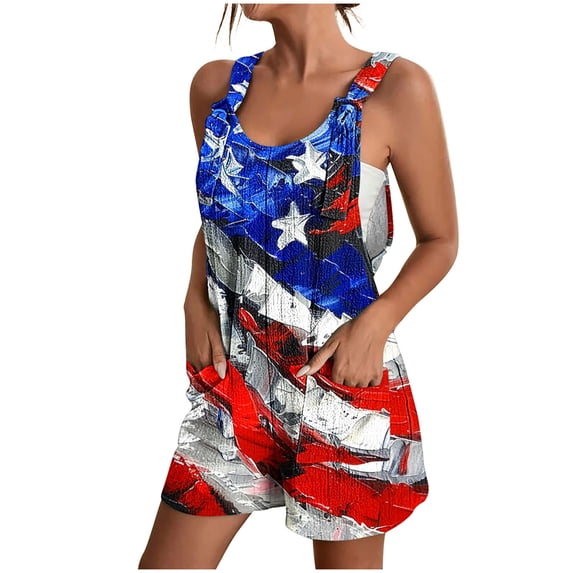 Cavosen Spring Jumpsuits for Women Plus Size Loose Jumpsuits Camisole Short Overalls with Pocket Star and Stripe Trendy Rompers