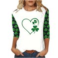 thumbnail image 1 of Cavosen St.Patrick's Day 3/4 Length Sleeve T Shirts for Women Green Shamrock Heart Print Irish Blouse Round Neck Holiday Shirts Casual Festival Tops Fashion Summer Tees L, 1 of 3