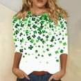 thumbnail image 1 of Cavosen St.Patrick's Day Womens Tops 3/4 Sleeves Loose Fitting Green Shamrock Print Irish T-Shirts Round Neck Holiday Blouse Casual Festival Shirts Fashion Summer Tees 2XL, 1 of 5