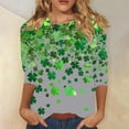 thumbnail image 1 of Cavosen St Patricks Day 3/4 Sleeve Shirts for Women Crew Neck Green Shamrock Print Irish T-Shirts Holiday Pullover Blouse Casual Festival Tops Trendy Summer Vacation Tees XL, 1 of 5