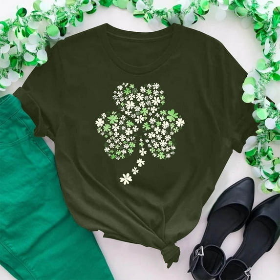 Cavosen St Patricks Day Womens Tops Short Sleeve Casual Green Shamrock Print Shirts Crewneck Irish Festival T-Shirts Trendy Dressy Holiday Blouse Loose Summer Pullover Tees S