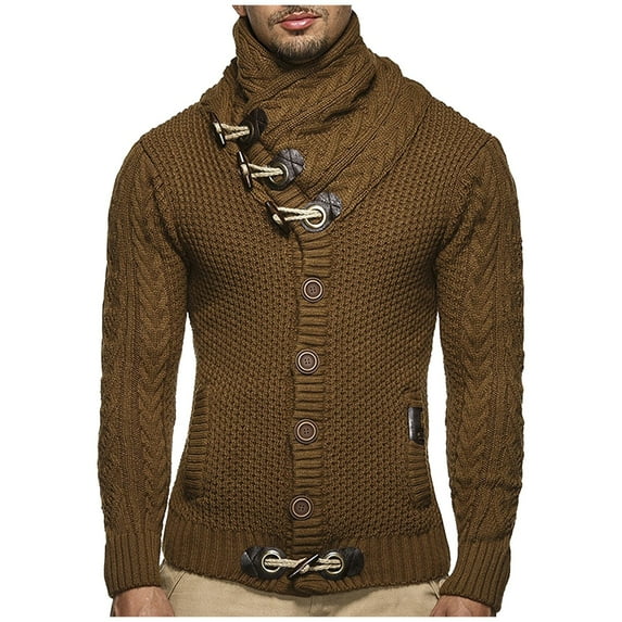 Cavosen Standing Collar Sweater for Men Long Sleeve Lightweight Coat Solid Color Casual Trendy Fall Clothes