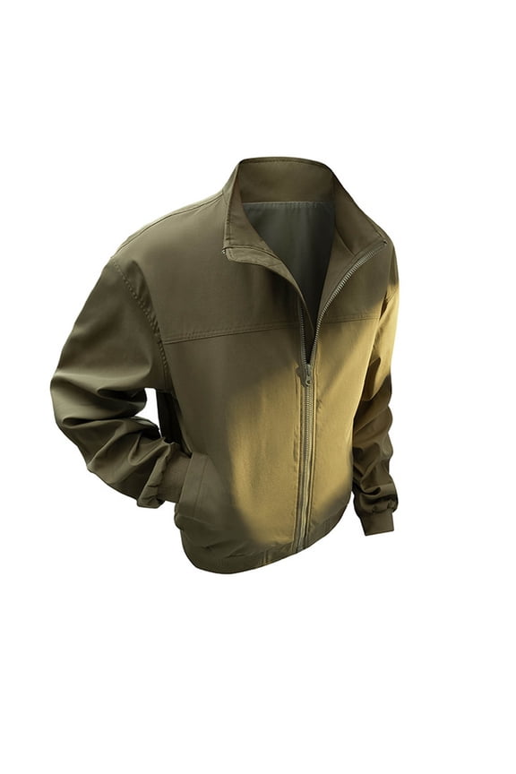 Straight Jackets for Men Winproof Lightweight Stand Collar Coat with Pockets Solid Color Athletic Versatile Tops