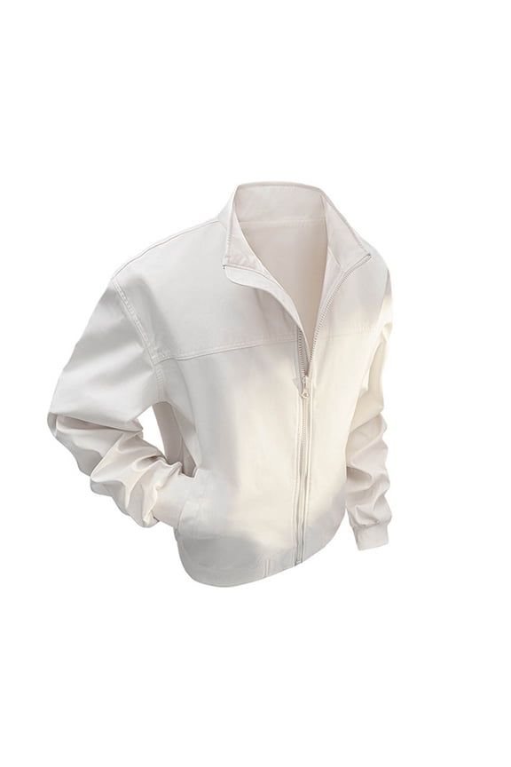 Straight Jackets for Men Winproof Lightweight Stand Collar Coat with Pockets Solid Color Athletic Versatile Tops