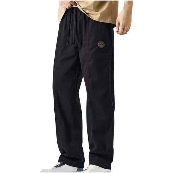 Cavosen Stretch Cargo Pants Men Low waist Trousers with Pockets Solid Elastic Waist Bottoms Drawstring Windbreaker Outdoor Clothes