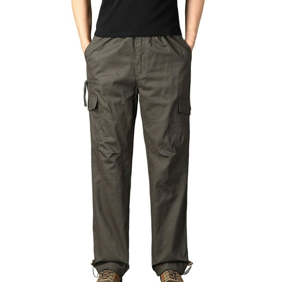 Cavosen Stretch Cargo Pants Men Low waist Trousers with Pockets Solid Elastic Waist Bottoms Windbreaker Casual Clothes