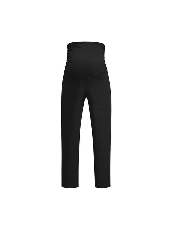 Stretchy Pants for Women Maternity Over The Belly High Waist Straight Leg Soft Pants Solid Pregnancy Pants Breathable Work Pants Black M