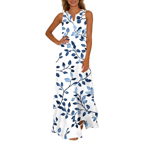 Cavosen Summer Dress Short Sleeveless V Neck Dress Ladies Flowly Maxi Dress Floral Loose Hawaii Dress