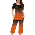 thumbnail image 1 of Cavosen Summer Short Sets for Women 2 Piece Plus Size Short Sleeve V Neck Button T Shirts Wide Leg Capri Pants Gradient Vacation Sets with Pockets, 1 of 4
