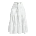 thumbnail image 1 of Cavosen Summer Skirts Loose Solid Pleated Elastic Waist Midi Skirt Ladies A Line Casual Breathable Summer Skirt White XS, 1 of 6