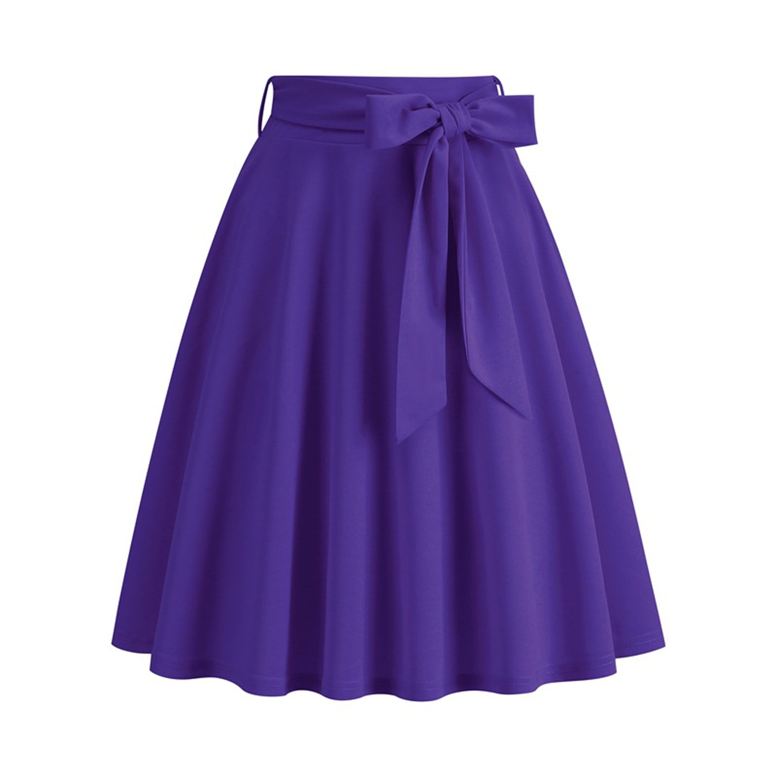 Cavosen Summer Skirts for Women Knee Length Midi Half Length Skirts Flare Summer Skirts High Waist Solid Color Summer Skirts Vintage Retro Strappy Dress Beachwear Purple XL