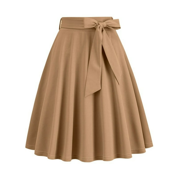 Cavosen Summer Skirts for Women Midi Half Length Skirts Flare Summer Skirts High Waist Solid Color Summer Skirts Vintage Retro Strappy Dress Athletic Beachwear Resortwear Brown M