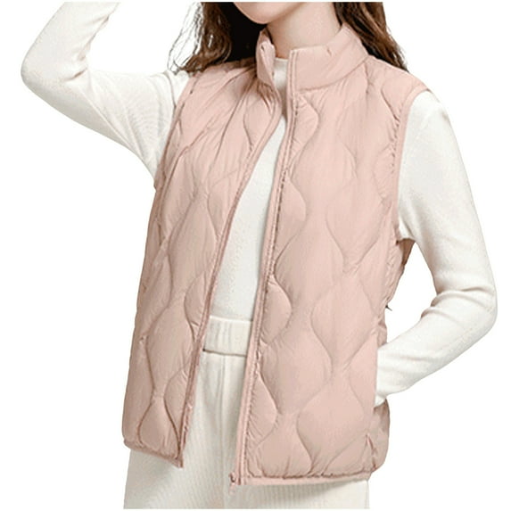 Cavosen Sweater Vest for Women Stand Collar Sleeveless Quilted Vest with Pocket Zipper Hooded Loose Jacket Windproof Warm Casual Outerwear