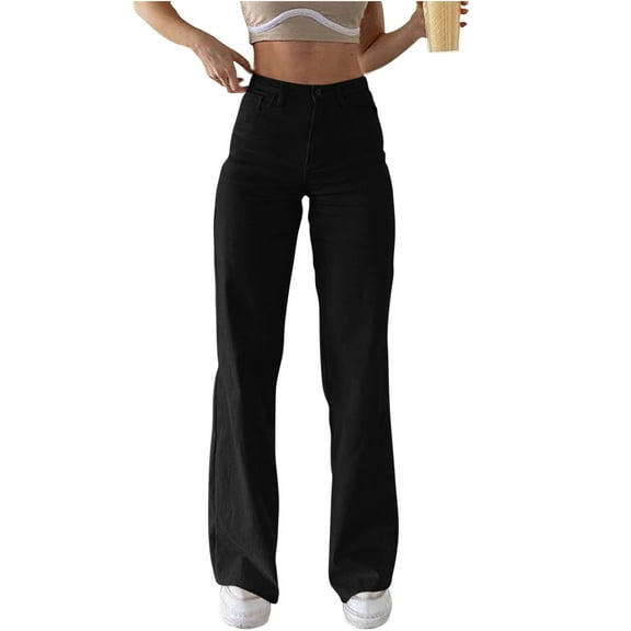 Cavosen Sweatpants Jeans for Women Plu Size Full Length Elastic Waist Pants Button Fly with Pocket Zipper Causual Pants